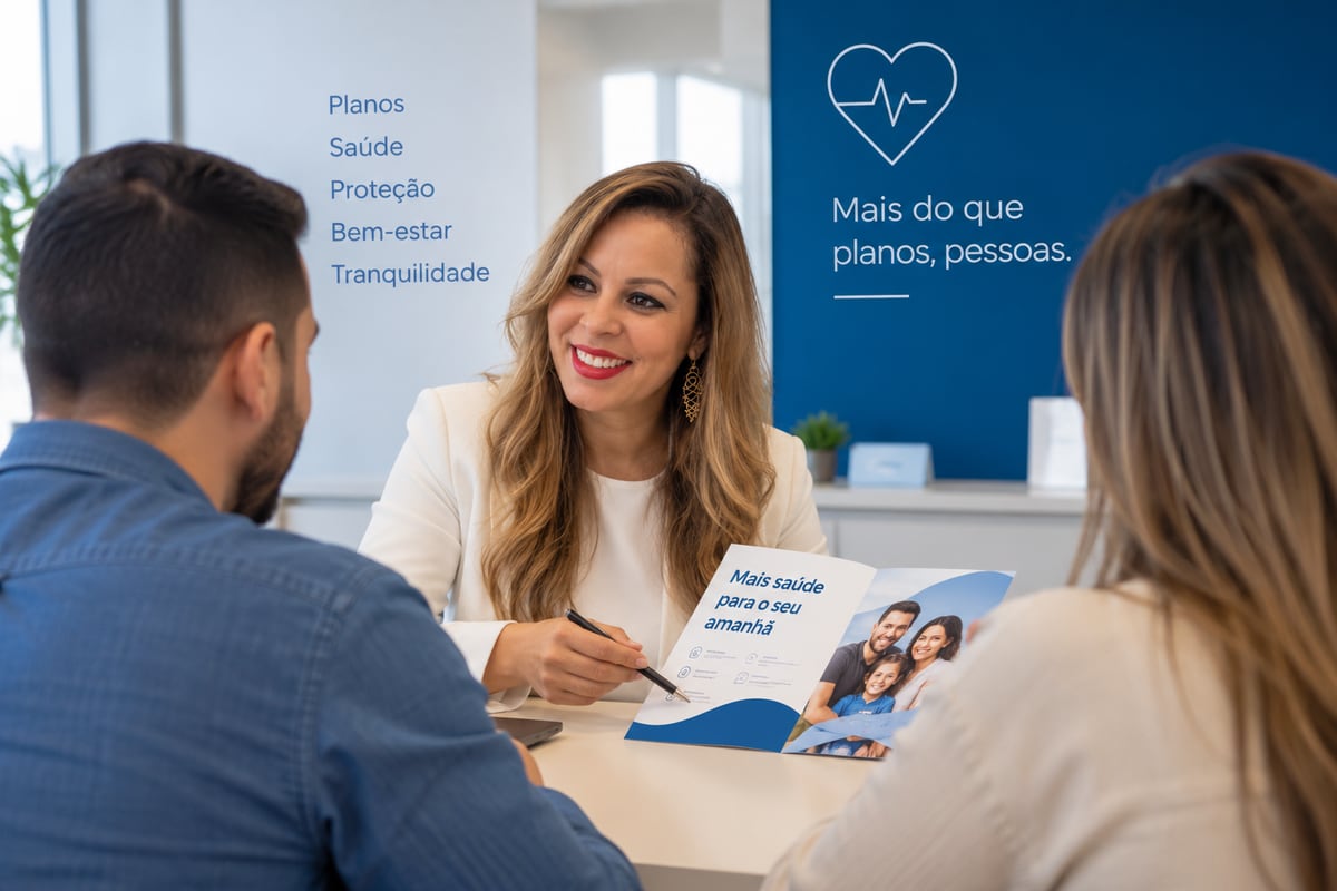 Atendimento da ALSARTI apresentando opções de plano de saúde a um casal